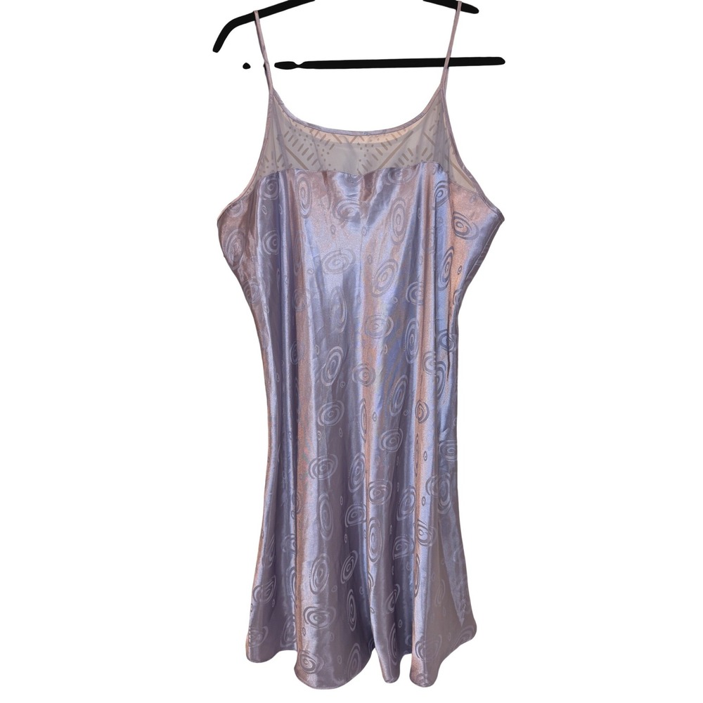 Vintage Satin Slip Dress Nightgown Size XL Purple Satin Mesh Swirl Lingerie Y2K